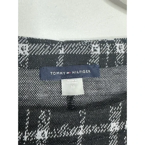 Tommy Hilfiger Houndstooth Gray White Black 3/4 Sleeve Boat Neck Dress Sz 10 - Picture 3 of 5